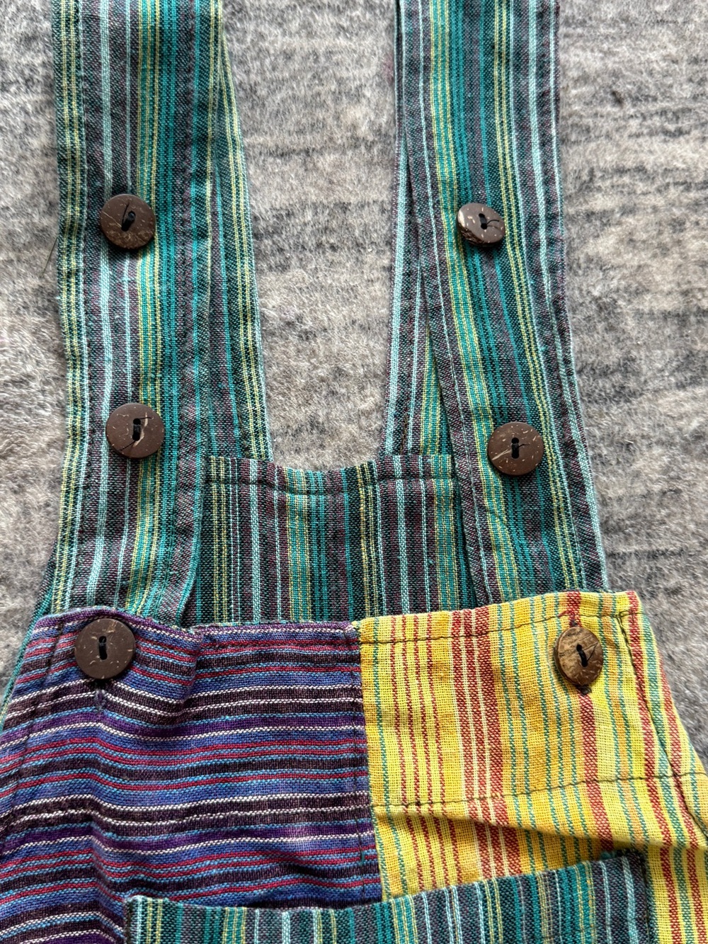 Rising International Multi-Stripe Cotton Overalls in Green, Purple & Yellow - Picture 8 of 8